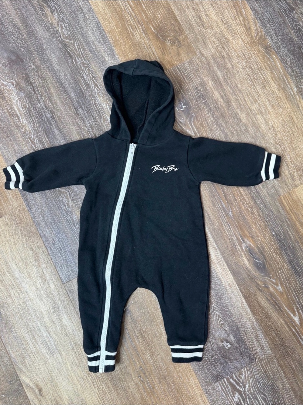 BinkyBro Black Hooded Zip One-Piece Bodysuit for Kids